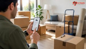 A person using smartphone technology during a residential move