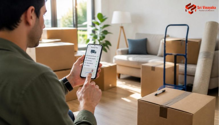 A person using smartphone technology during a residential move