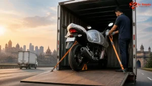 Illustration of a bike being safely transported for shifting across Indian cities
