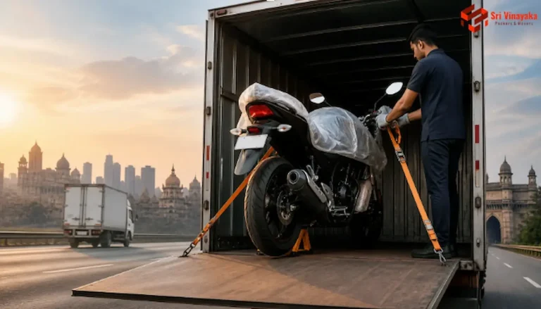 Illustration of a bike being safely transported for shifting across Indian cities